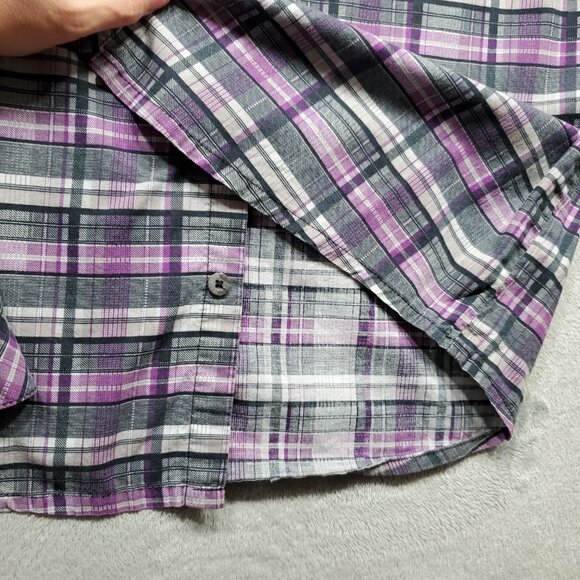 Social Collision Long Sleeve Button Up Plaid Shirt Purple Black Gray Men Sz L - Picture 8 of 10